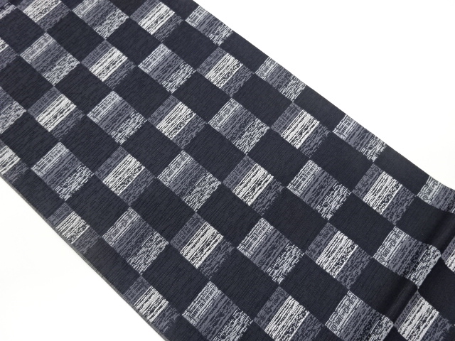 Zen-dori fashionable pouch obi with woven checkerboard and horizontal stripe pat